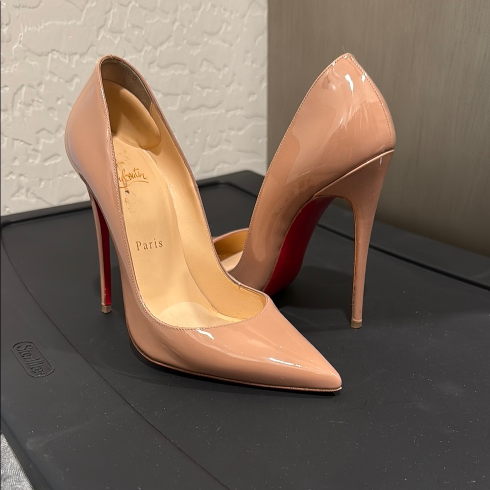 Christian Louboutin Nude Patent Leather Pumps- Authentic with wear
